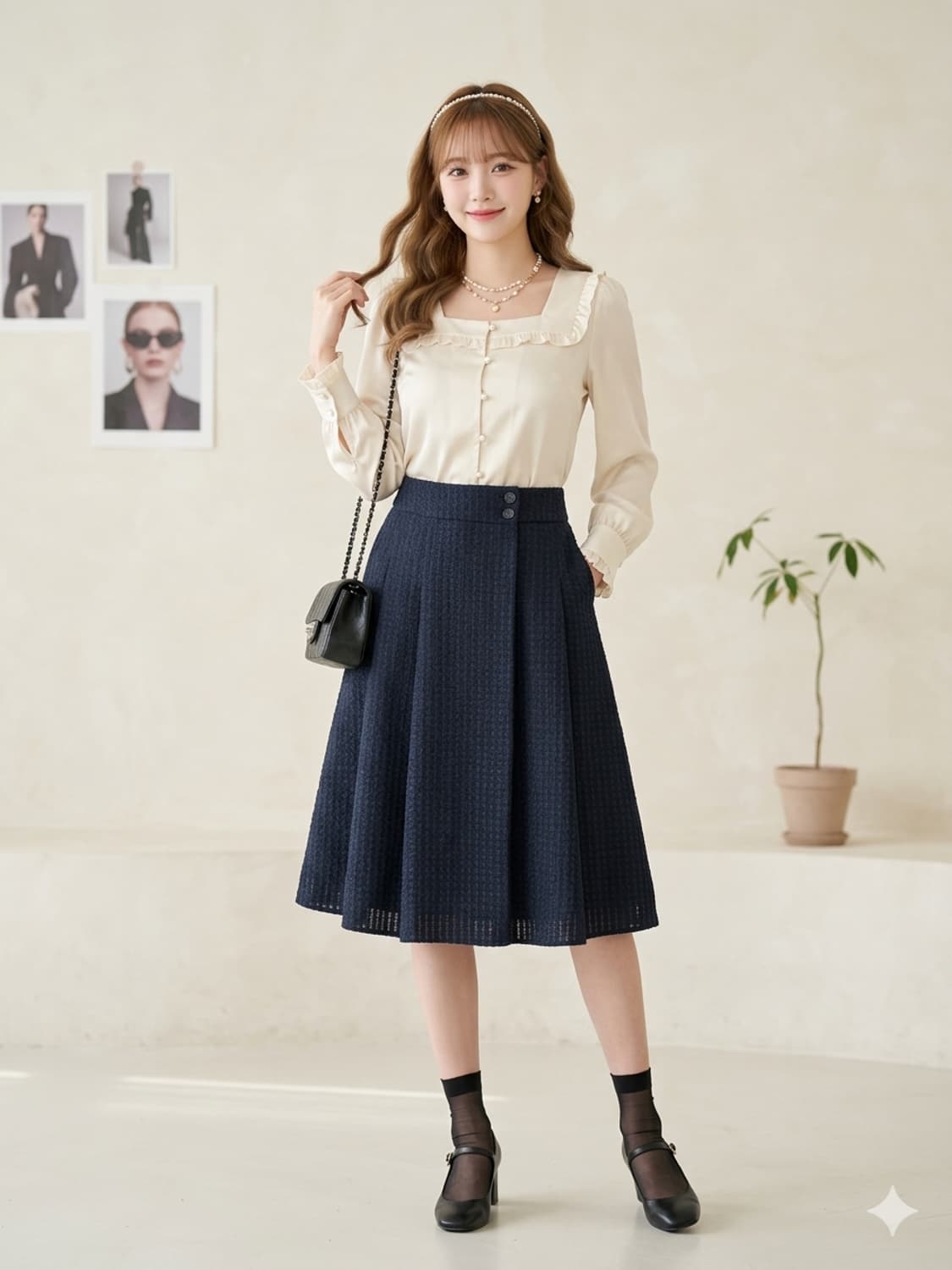 KARL LAGERFELD 칼라거펠트 파리 텍스처 플레어 스커트 상품이미지1