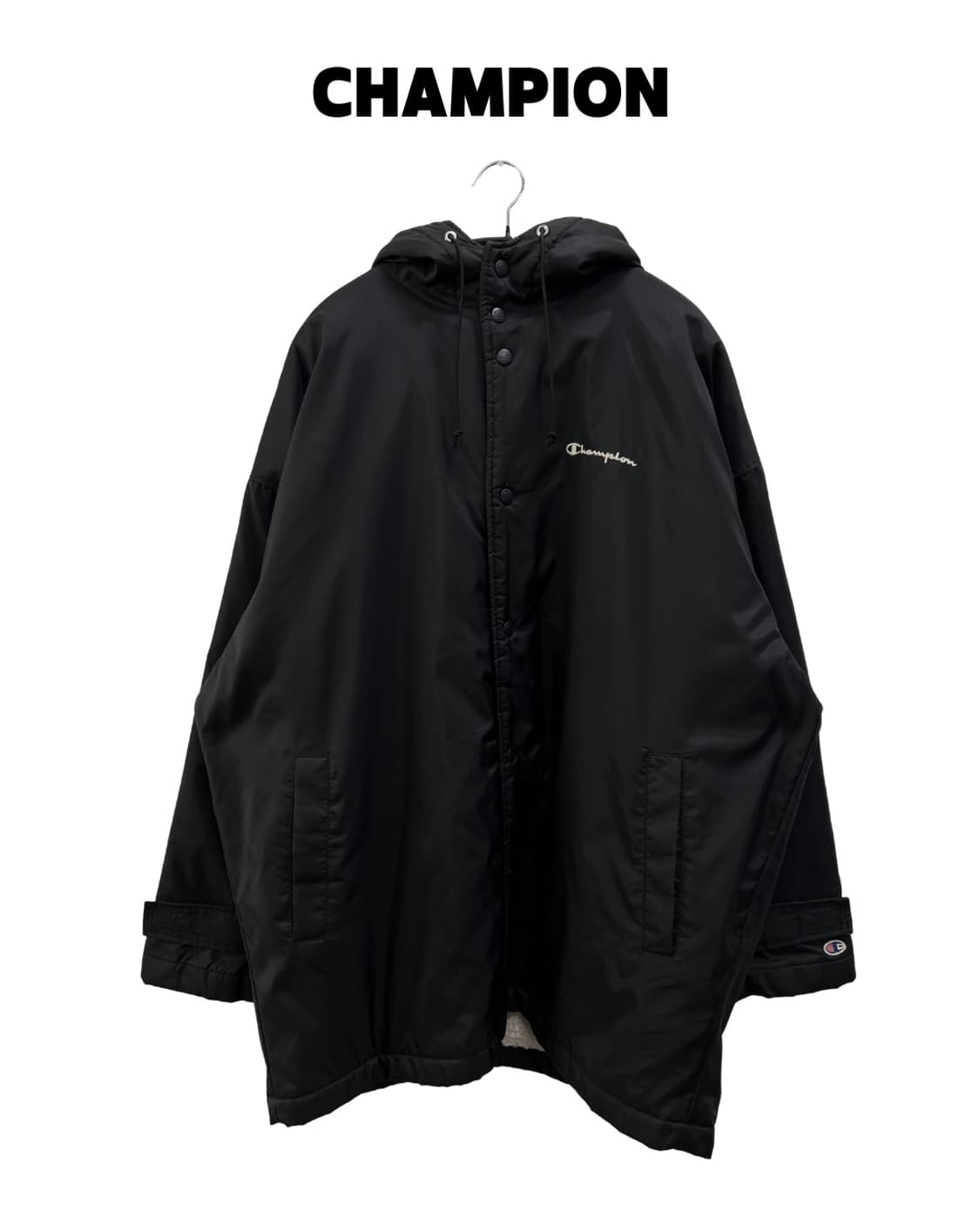 챔피온 올드스쿨 백로고 양털 벤치코트 돕바 블랙 상품이미지1