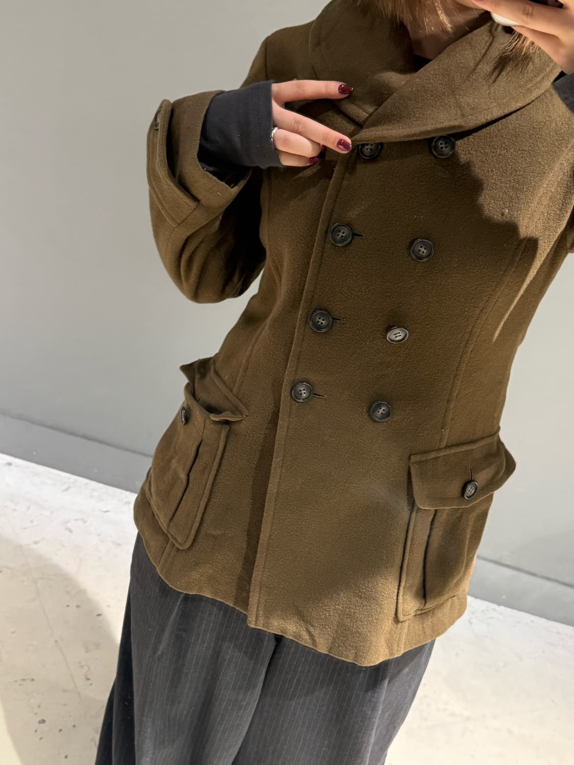 fur trimming double button coat 상품이미지4