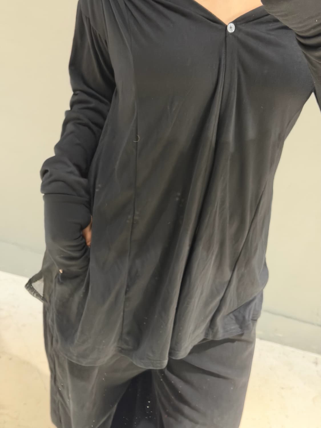 mesh layered hand-warmer hood cardigan 상품이미지5