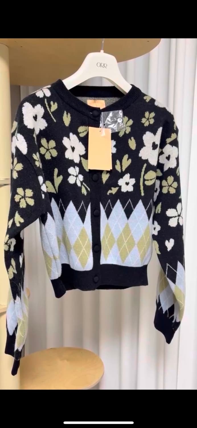 시눈  플로랄 자가드 가디건 블랙 상품이미지5