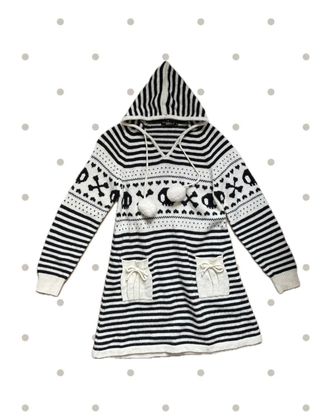 일본빈티지 후드 니트 원피스 해골 블랙 화이트 스트라이프 펑크 상품이미지1