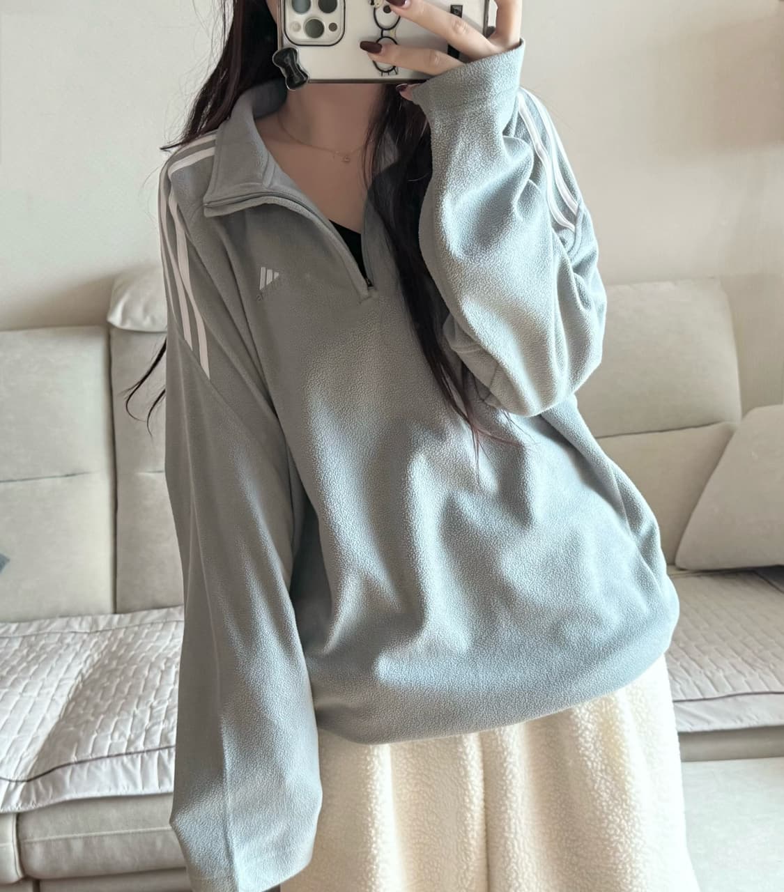 아디다스 시나모롤 스카이블루 반집업 맨투맨  상품이미지1