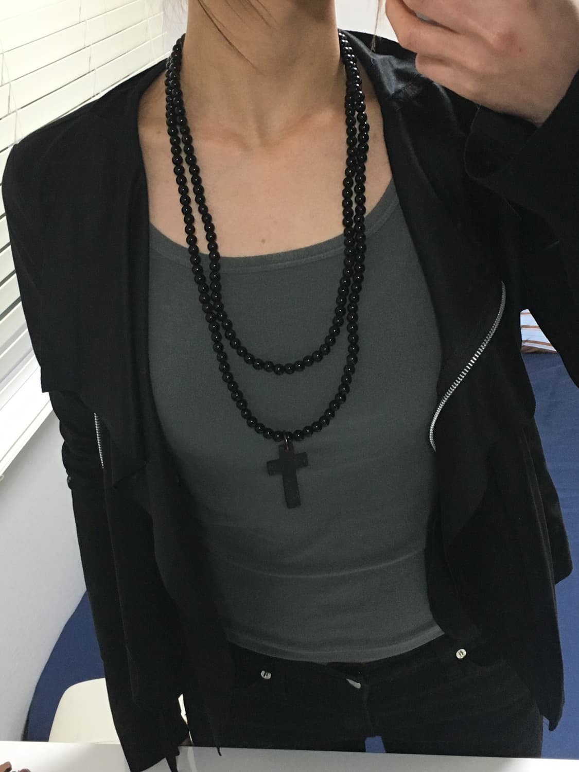 layered black ball cross necklace 상품이미지3