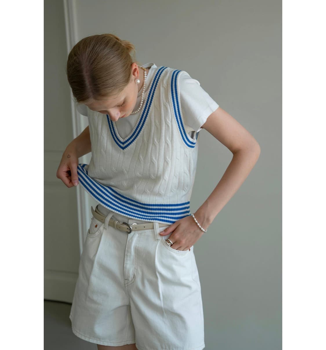 시야쥬 화이트 니트 베스트 상품이미지1