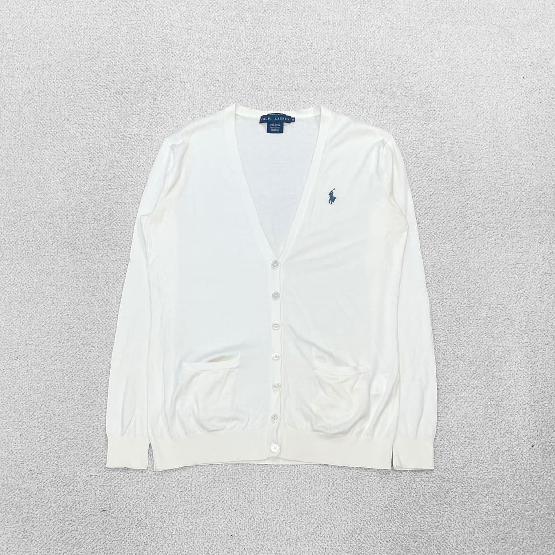 폴로 랄프로렌 우먼스 코튼 브이넥 니트 가디건 화이트 상품이미지2