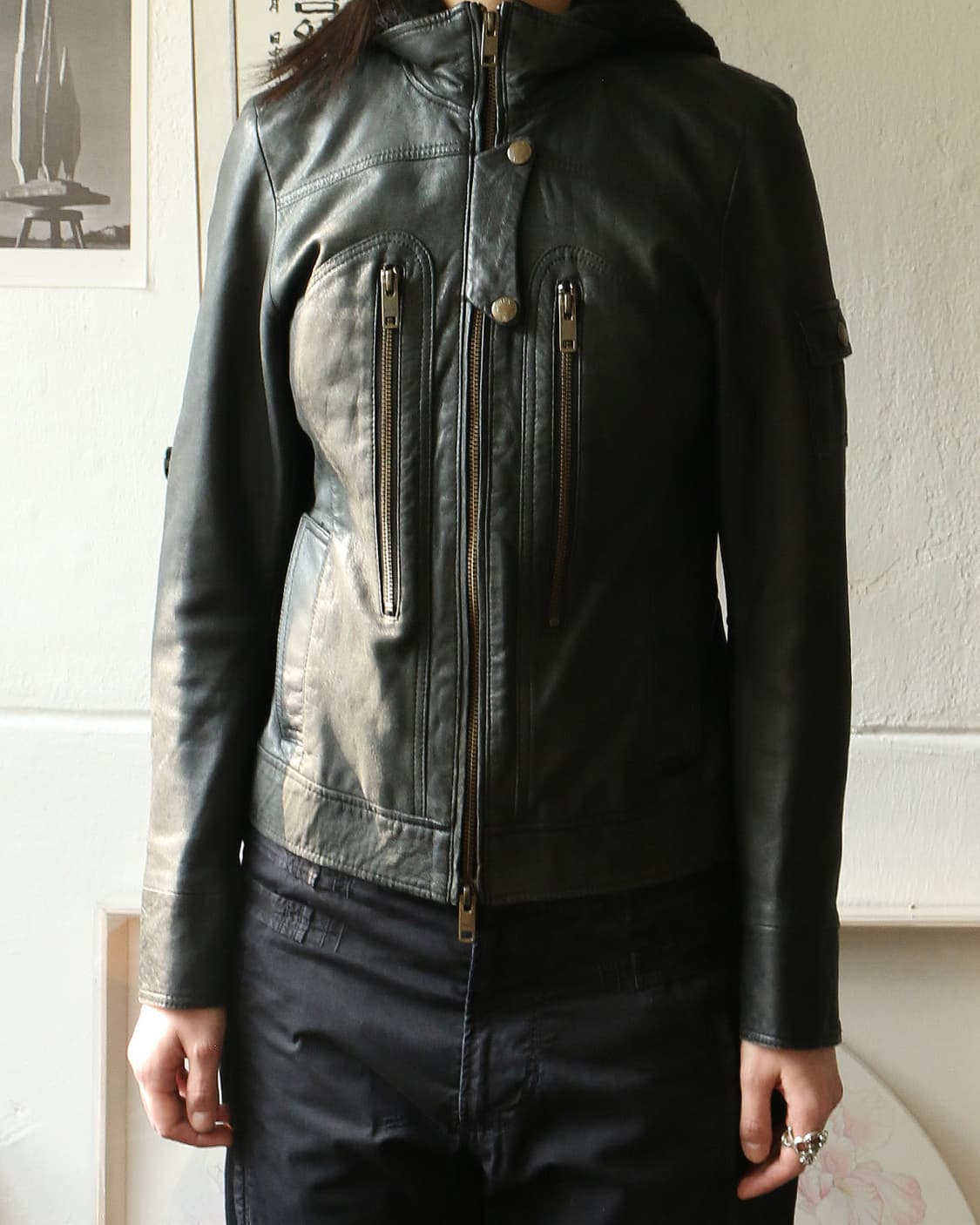 아비렉스 후드 레더 자켓  상품이미지2