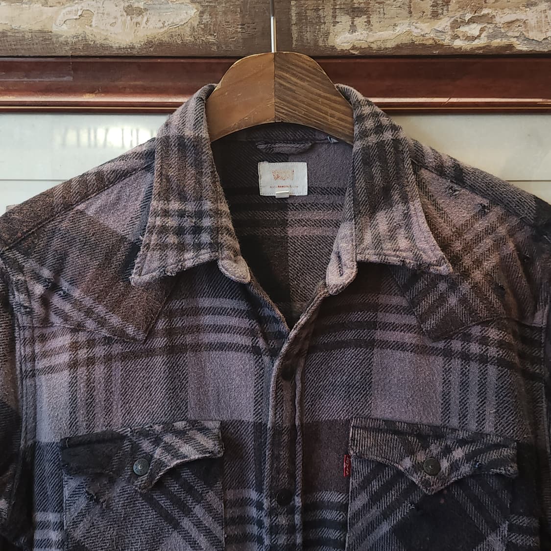 00s 리바이스 빈티지 체크셔츠 헤비 플란넬 웨스턴 셔츠 썬페이딩 m 상품이미지4
