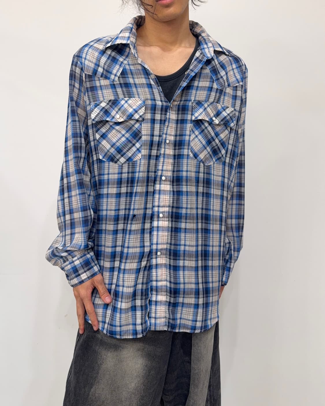Levi’s 리바이스 빈티지 웨스턴 셔츠 블루 체크 긴팔 XL 상품이미지8