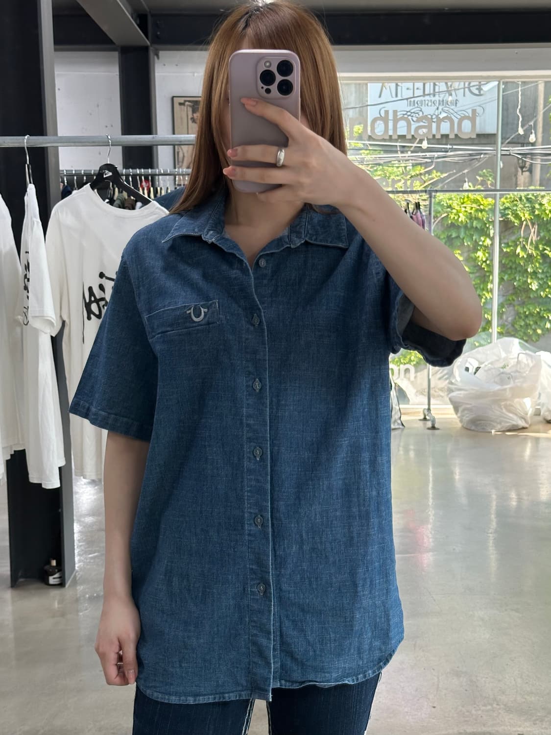 트루릴리전 자수로고 데님 반팔셔츠 상품이미지2