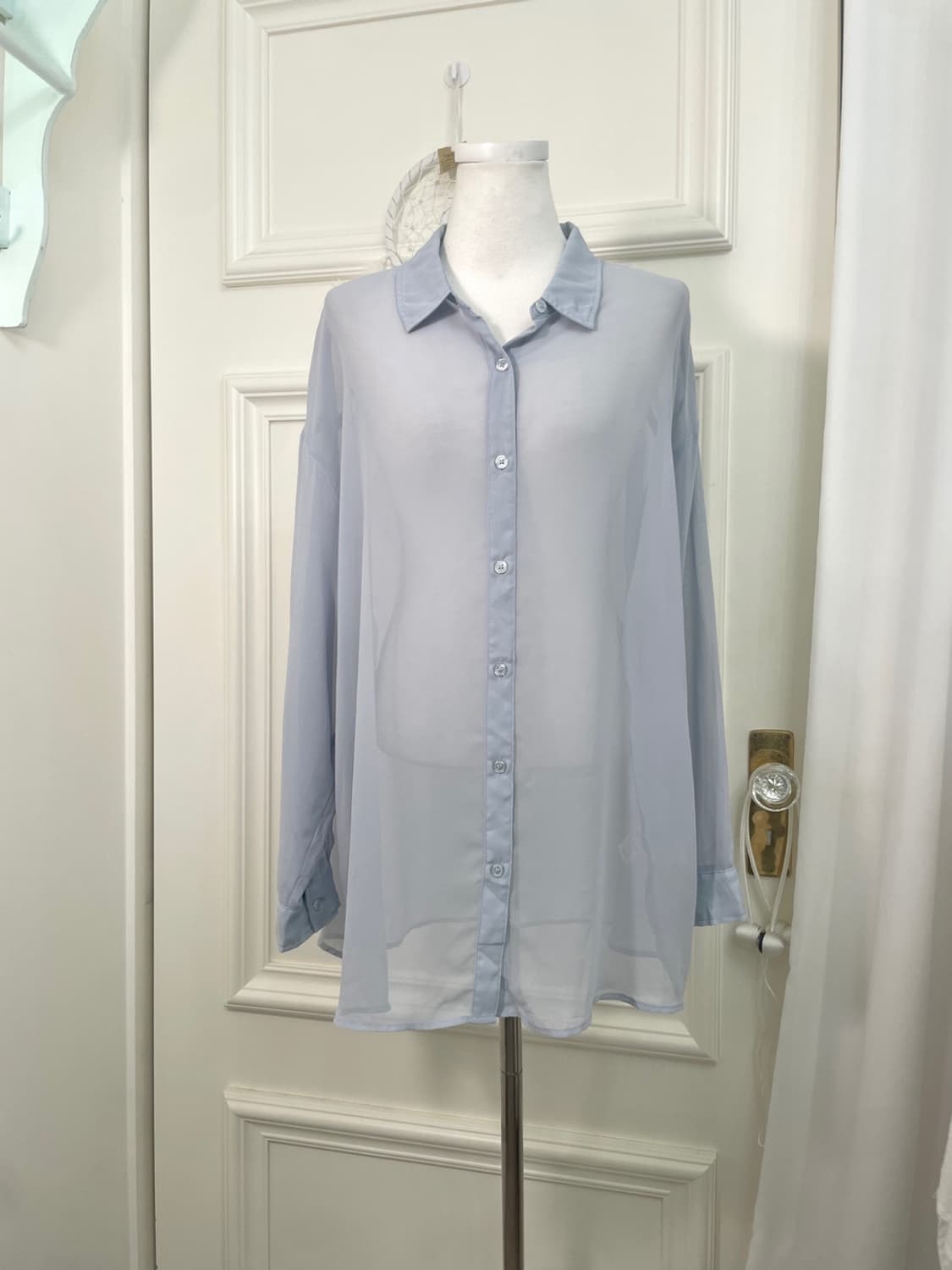 blue gray summer loose blouse(size-L) 상품이미지1