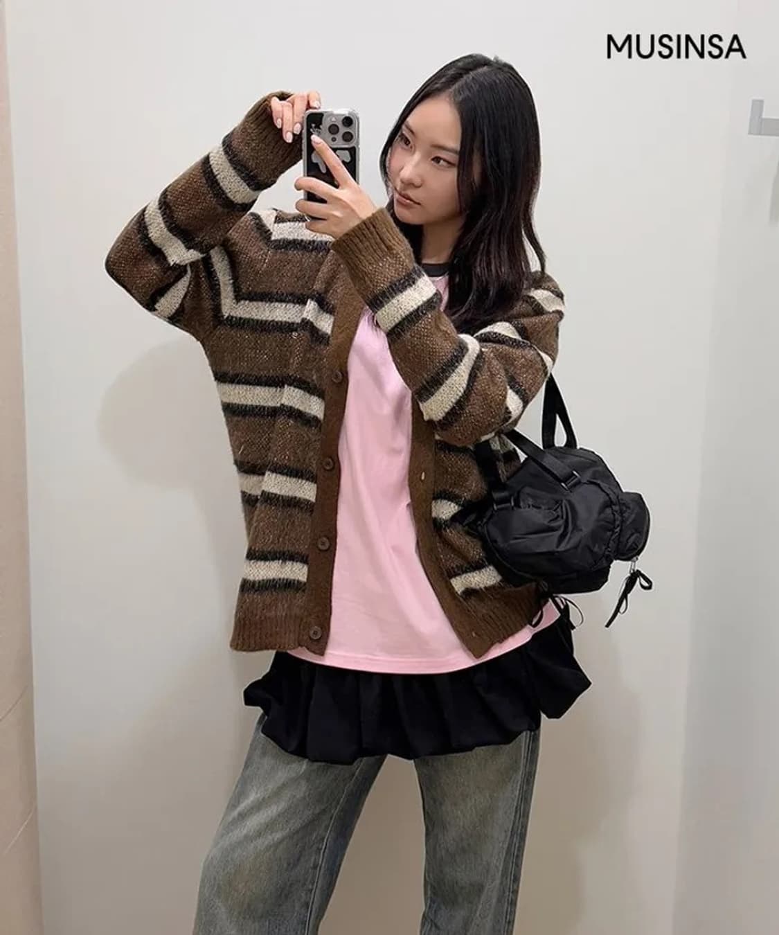 [RRxNAON] 론론 헤어리 스트라이프 가디건 상품이미지3