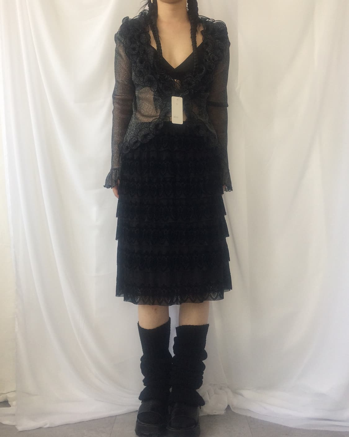 Ruffle point glitter mesh cardigan 상품이미지9