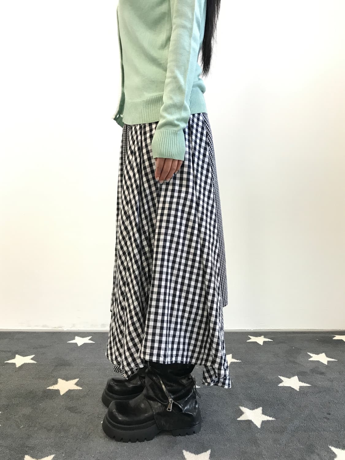 Jpn Asymmetric Checked Flare Skirt  상품이미지2