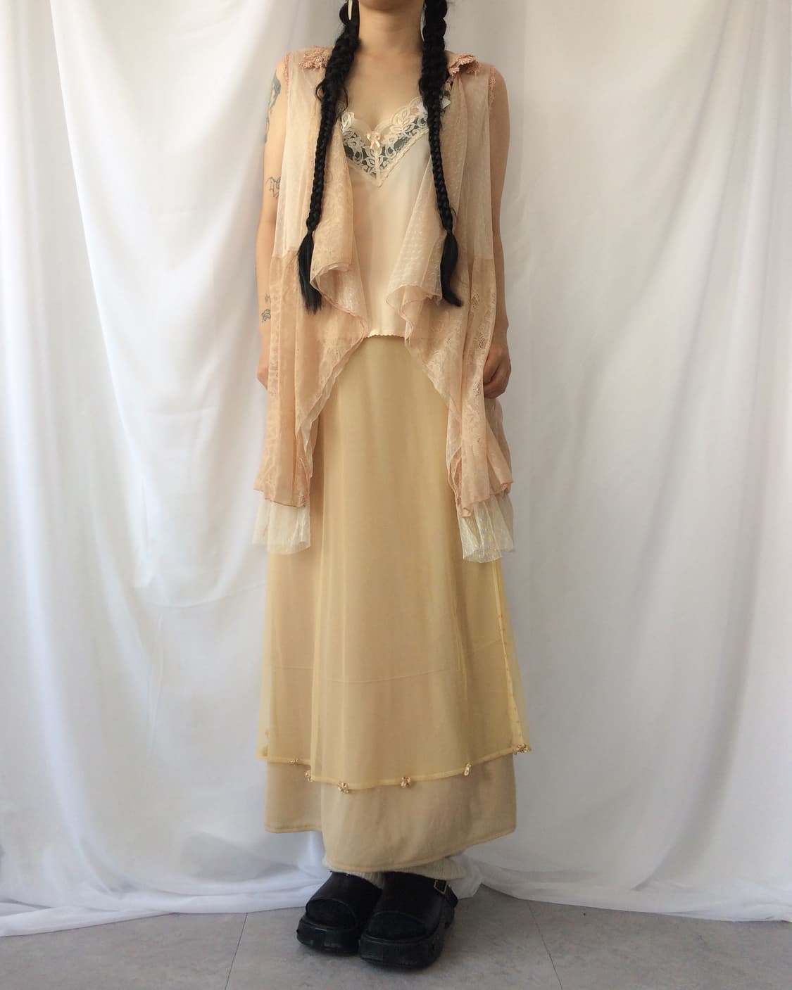 Axes femme lace layer open vest 상품이미지7