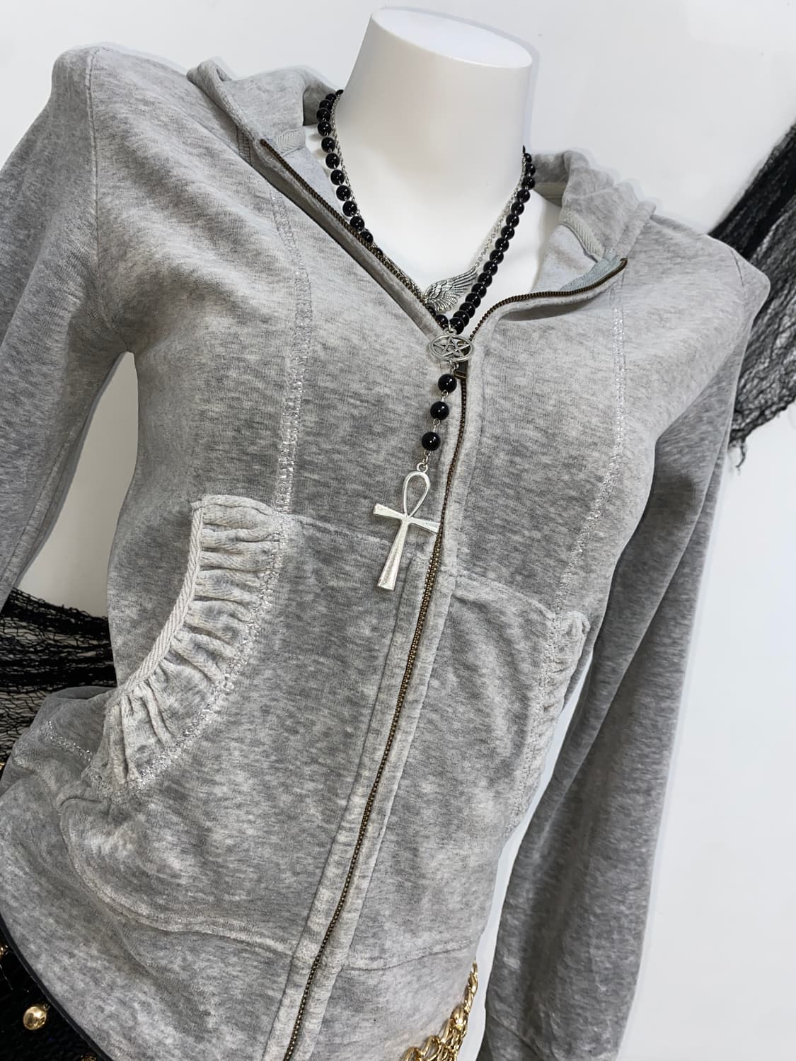 ꒰ঌ 갸루 y2k 벨벳 글리터 후드집업 ໒꒱ 상품이미지3