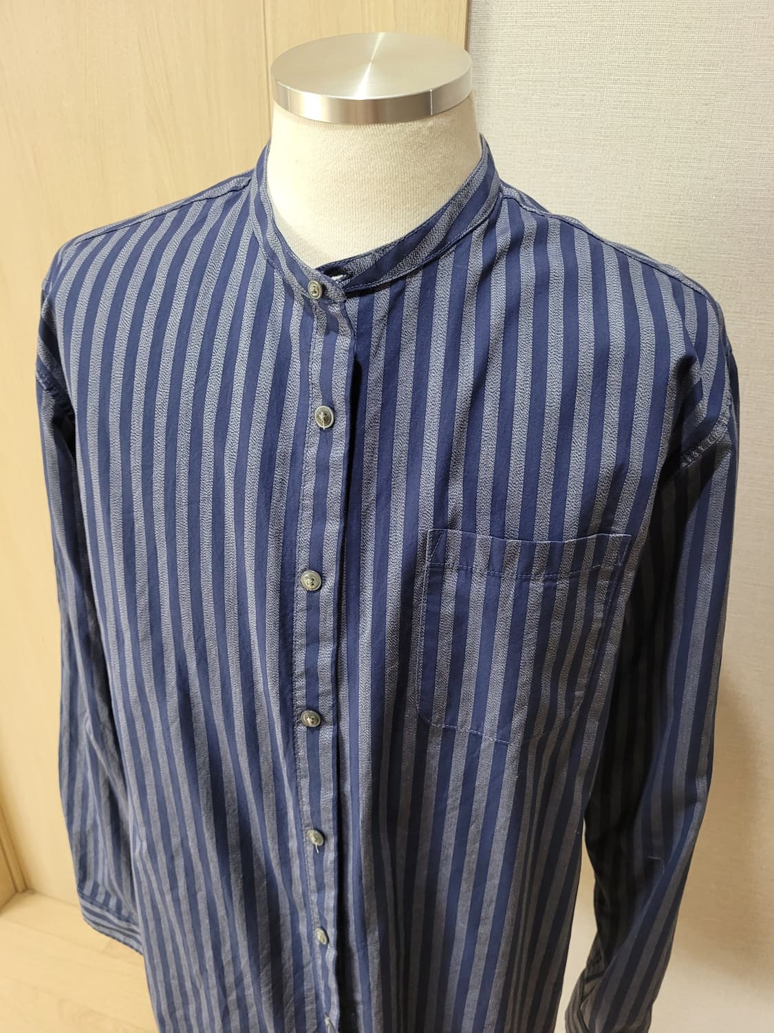 스파오 SPAO 남자 스트라이프 헨리넥 셔츠 110 네이비 상품이미지2