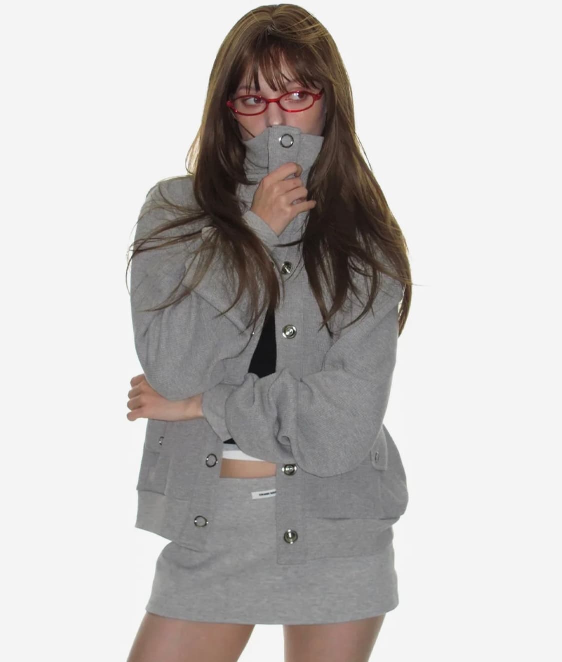 크랭크 와플 저지 아일렛 자켓_멜란지 그레이  상품이미지1