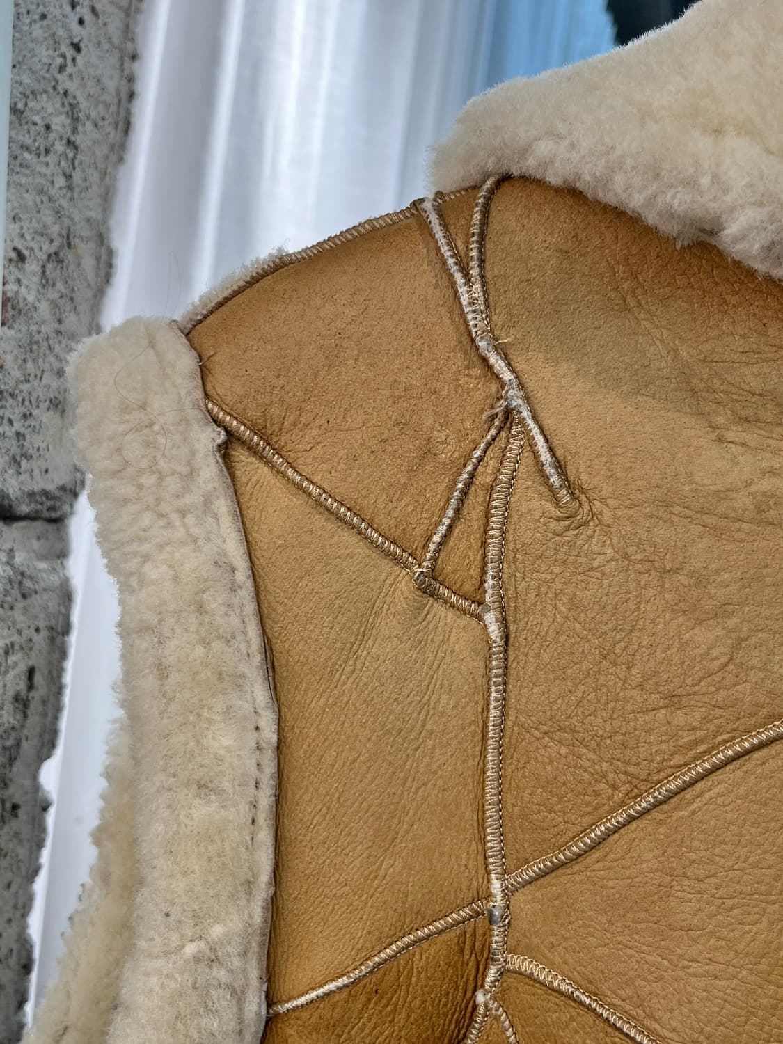 90s Genuine Lambskin 천연 양가죽 시어링 베스트 카멜 상품이미지8