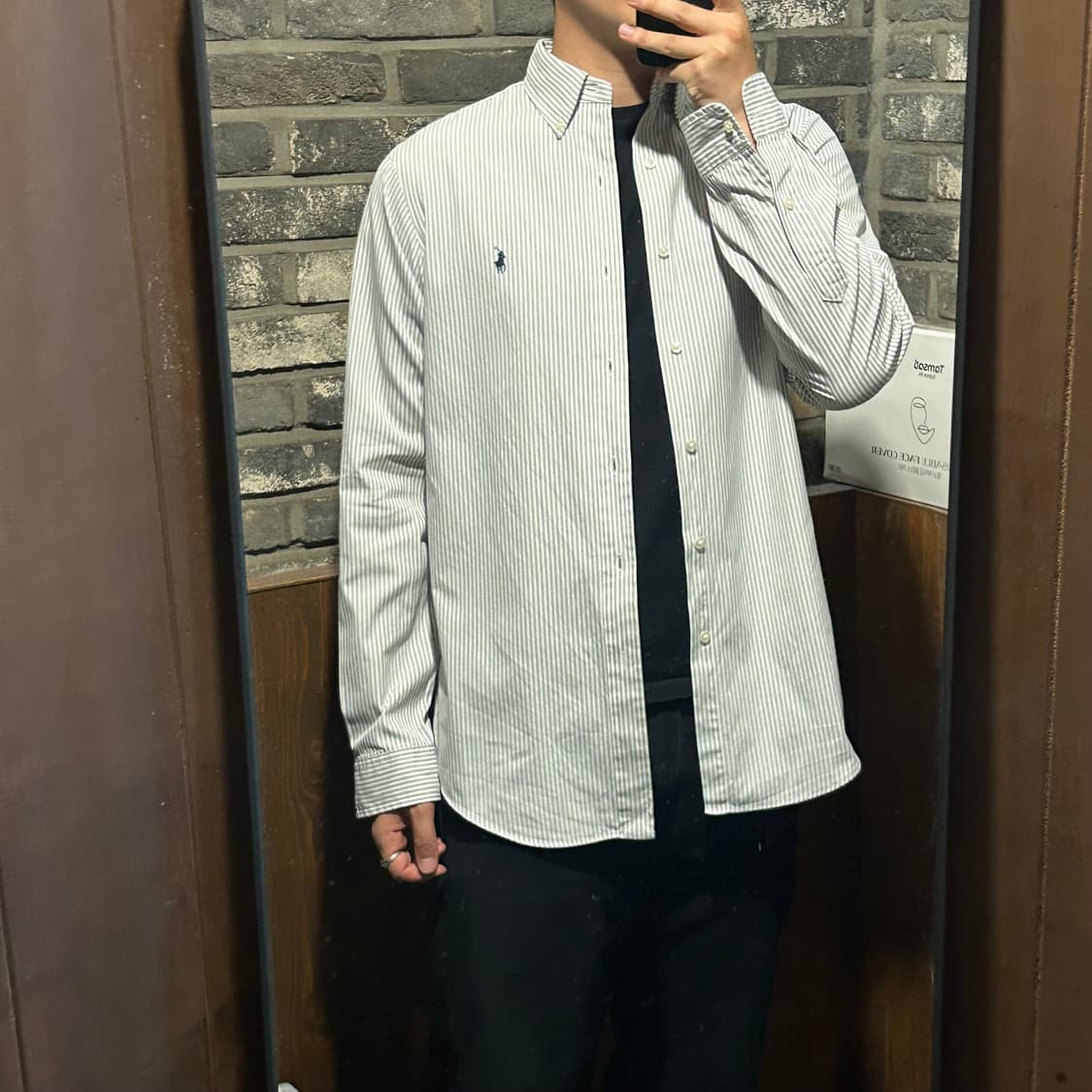 M) 폴로 랄프로렌 클래식핏 그레이 스트라이프 포플린 셔츠 Z98 상품이미지10