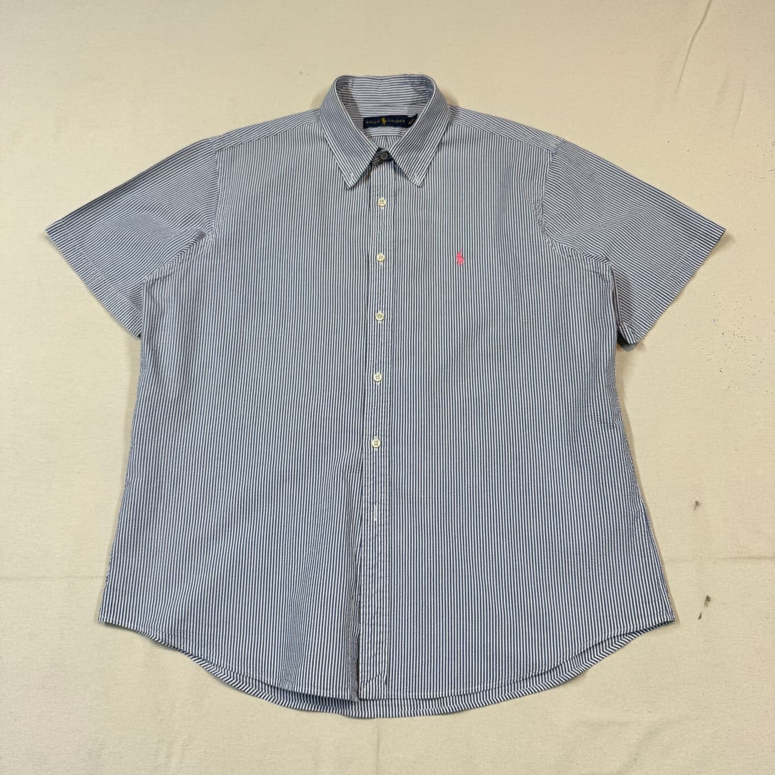 XL) 폴로 랄프로렌 클래식핏 블루 화이트 시어서커 반팔 셔츠 상품이미지1