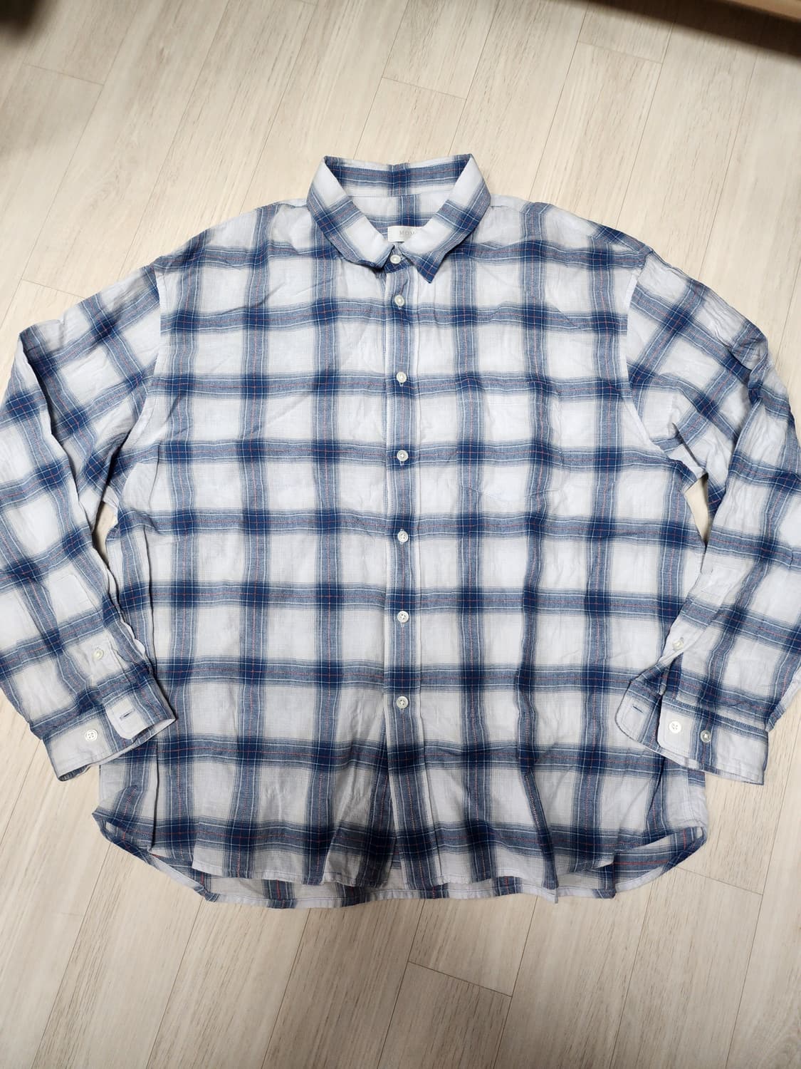 모마디자인 셔링 엠보 체크셔츠 블루 48 상품이미지1