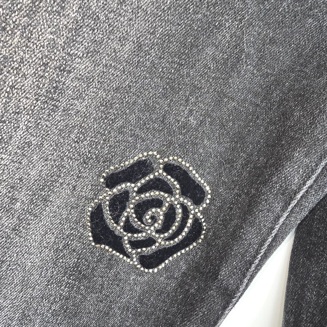 빈티지 블랙 데님 플라워 유니크 와이드진 여성 청바지 [E50632] 상품이미지7