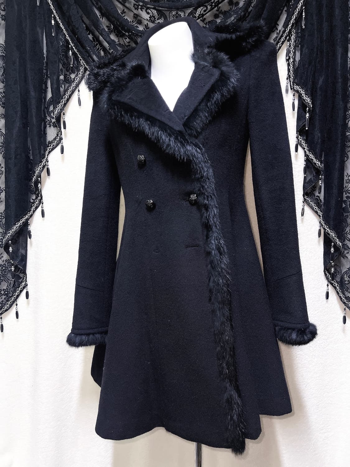 에고이스트 로맨틱고딕 고스로리 펑크 래빗퍼트리밍 플레어 캐시미어코트 갸루 상품이미지6