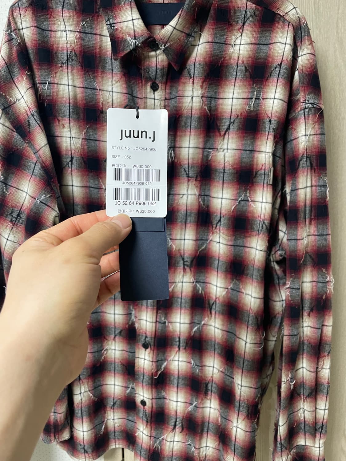 준지 아가일 데미지 루즈핏 셔츠 레드, 52사이즈 상품이미지6