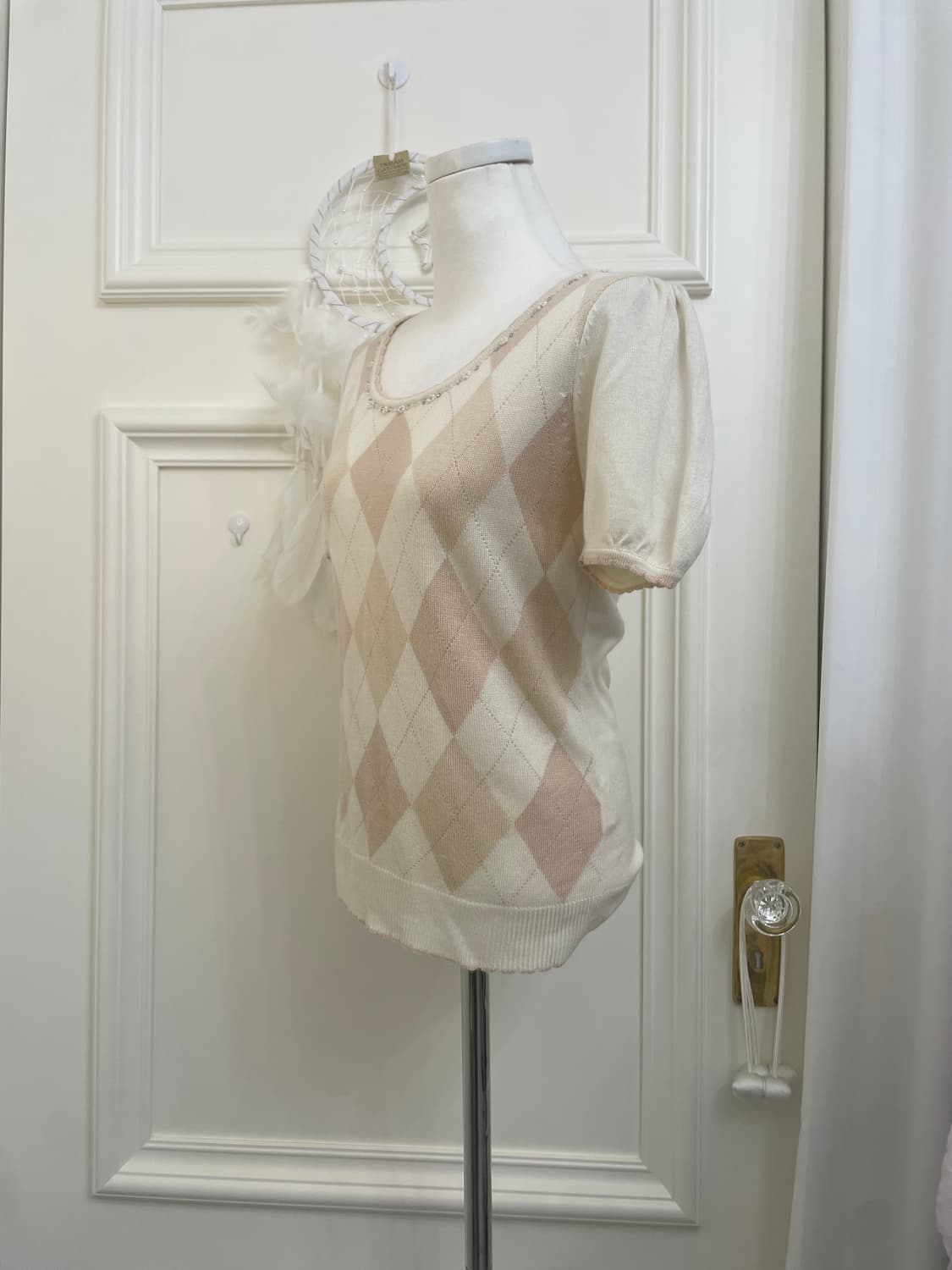 pink beige puff sleeve gold glitter knit 상품이미지2