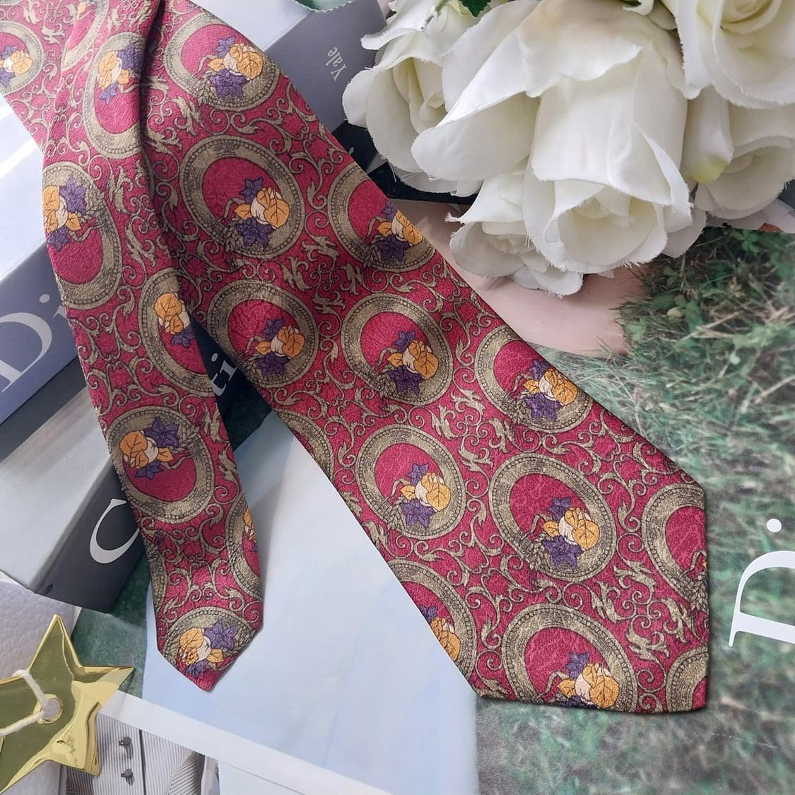 디올 실크 와인 오너먼트 패턴 넥타이 9.4cm A+~A등급 K2953
 상품이미지4