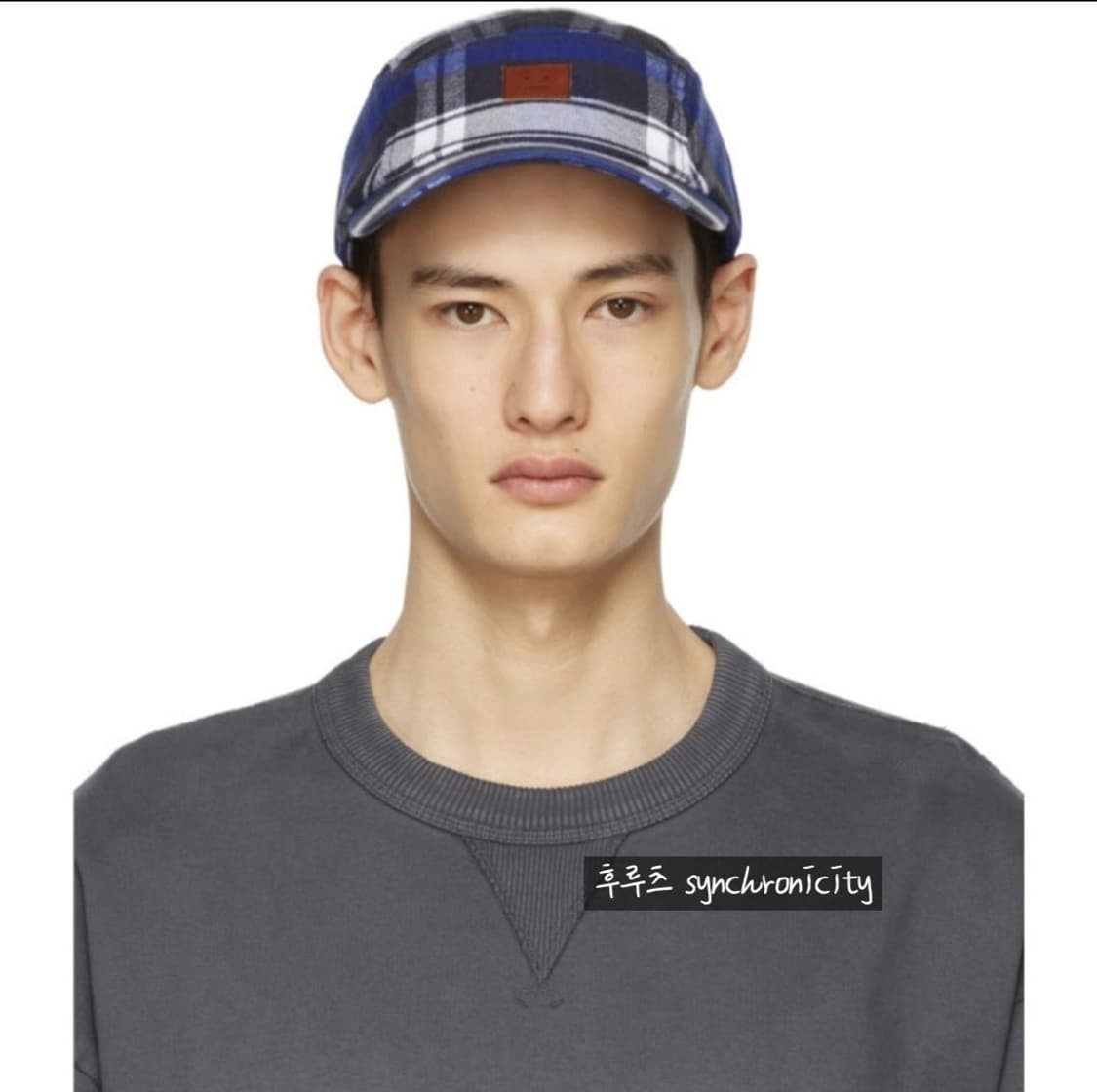 아크네 이모지 체크 볼캡 F 블루 코튼 모자 상품이미지3