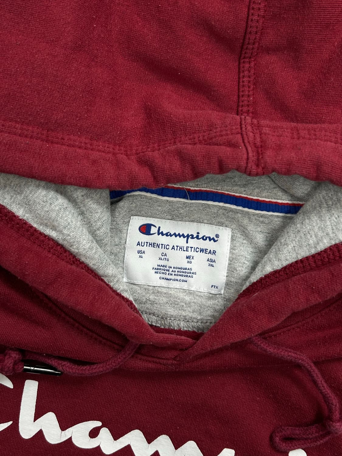 챔피온 버건디 빅로고 후드티 XL 상품이미지5