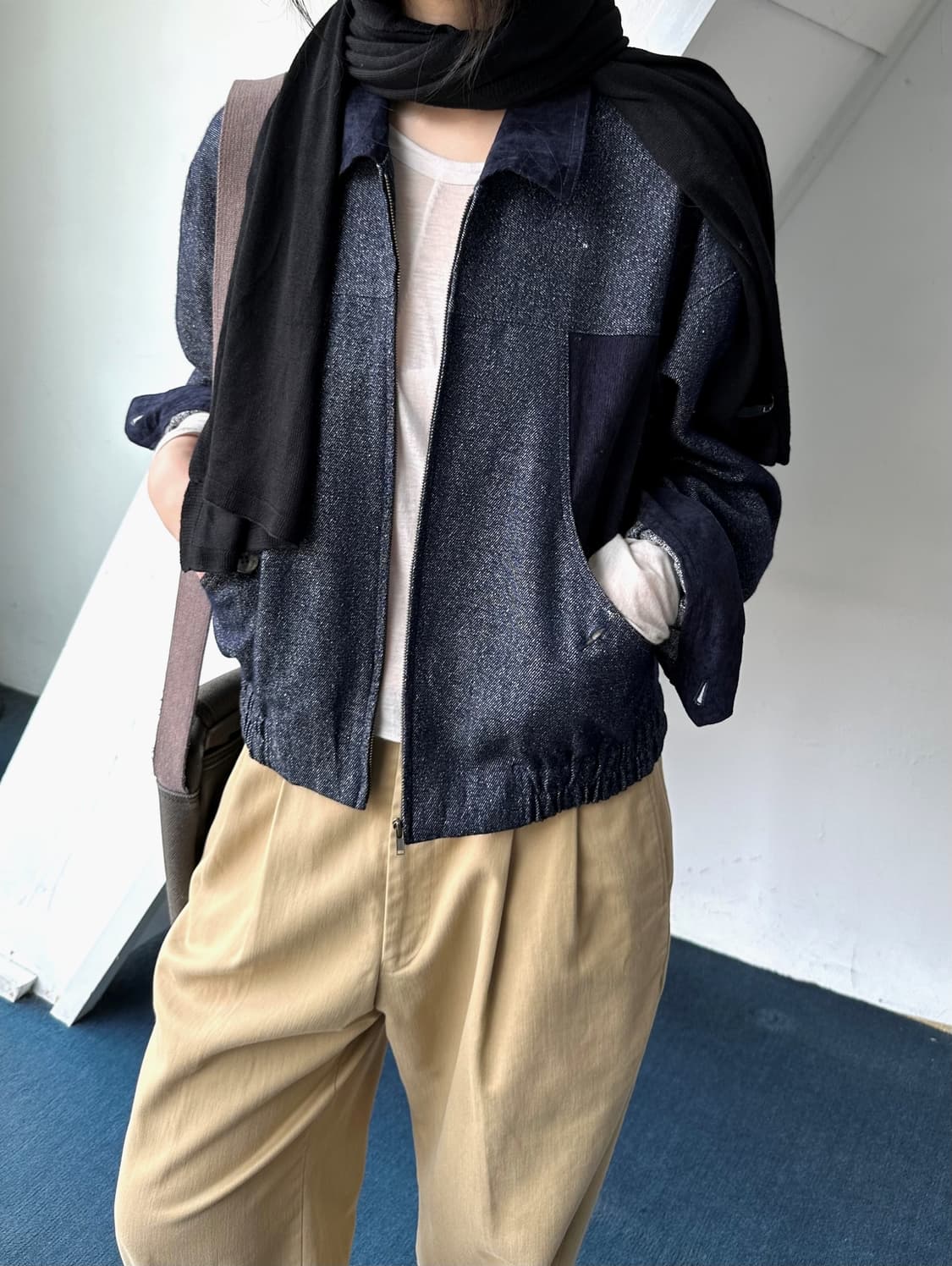 Design knitted panel blouson 상품이미지8