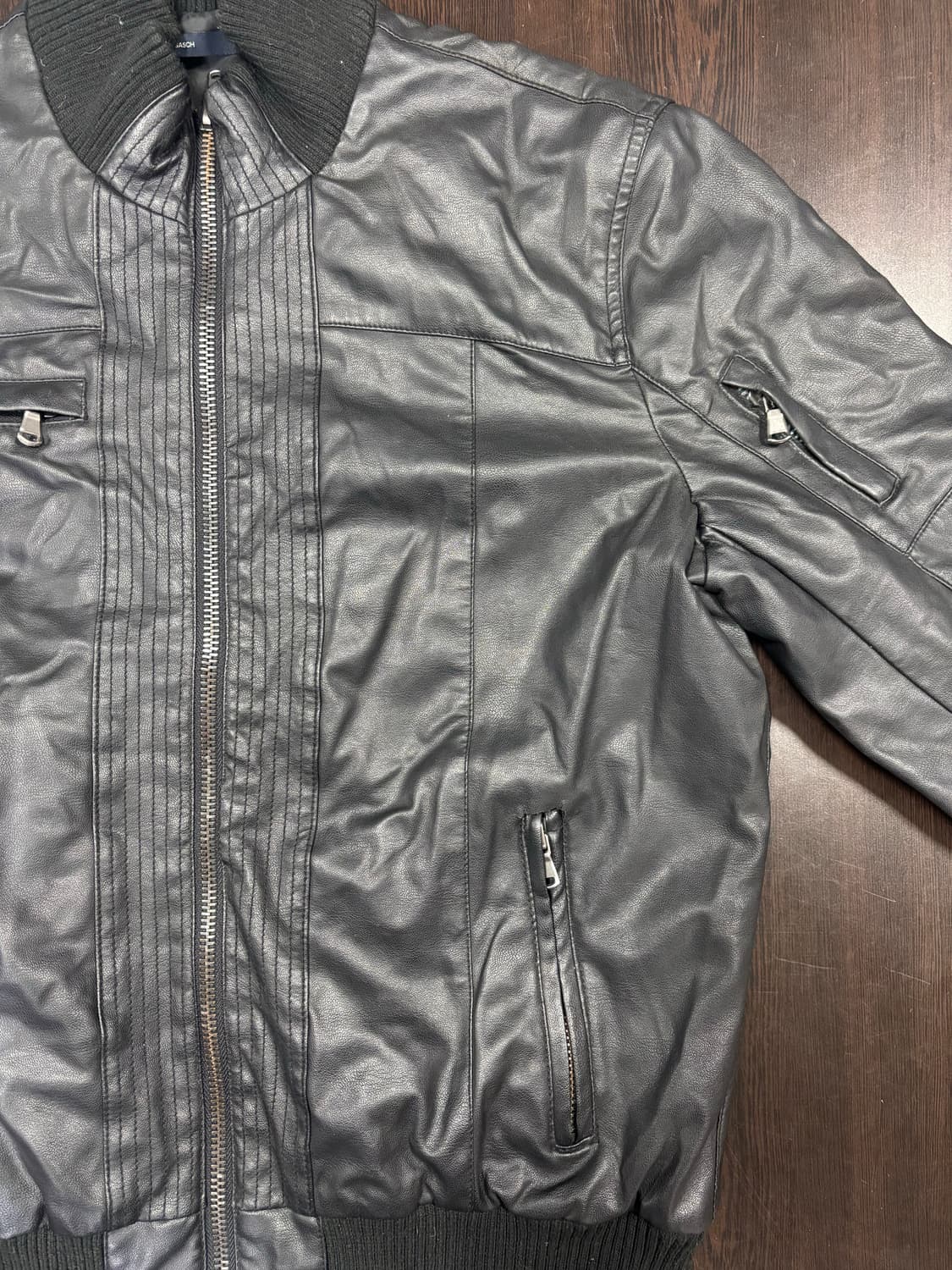 블랙 가죽 봄버 자켓 상품이미지4