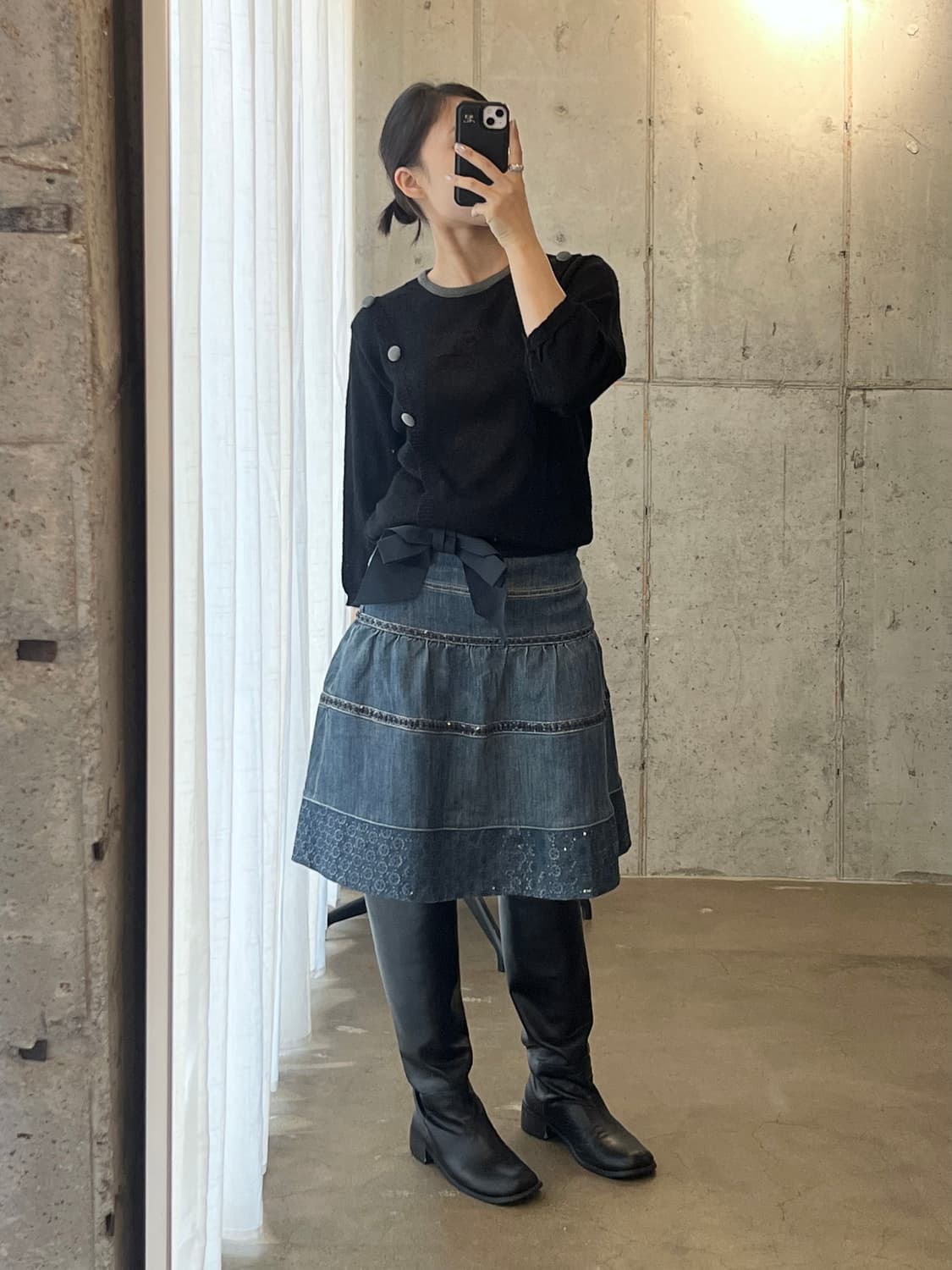 TO BE CHIC 리본 데님 스커트 상품이미지4