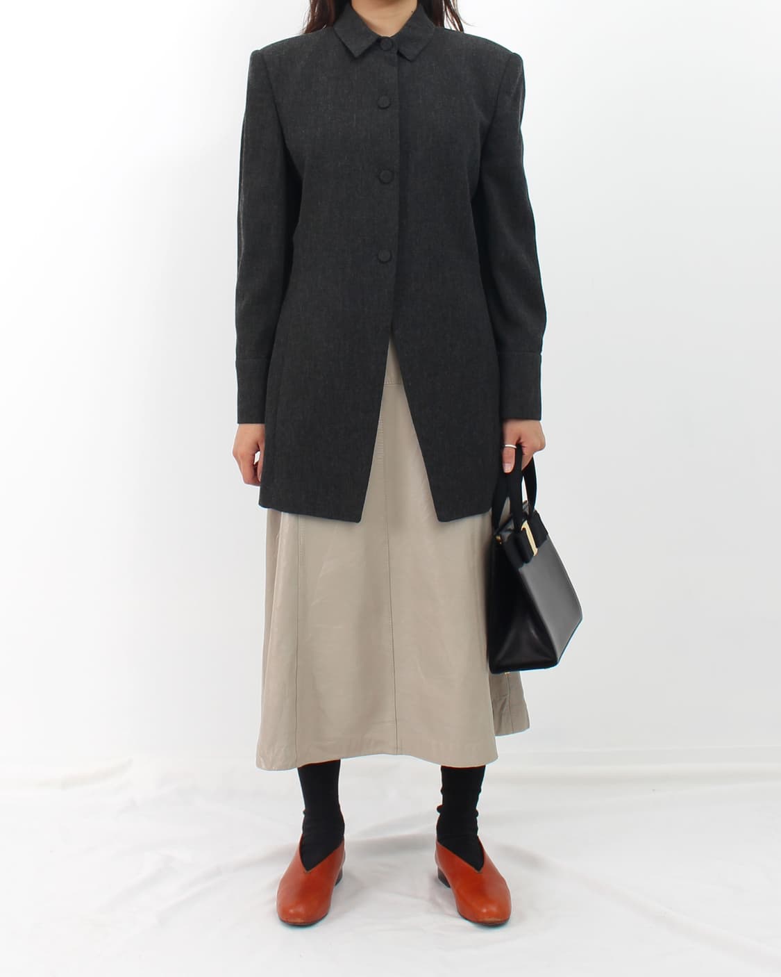 조르쥬레쉬 빈티지 리얼 양가죽 에이라인 절개 아이보리 스커트 치마 상품이미지7