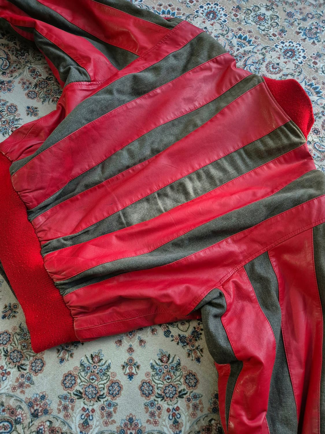 80~90's DOMON 코튼, 레더 바시티 점퍼 상품이미지2