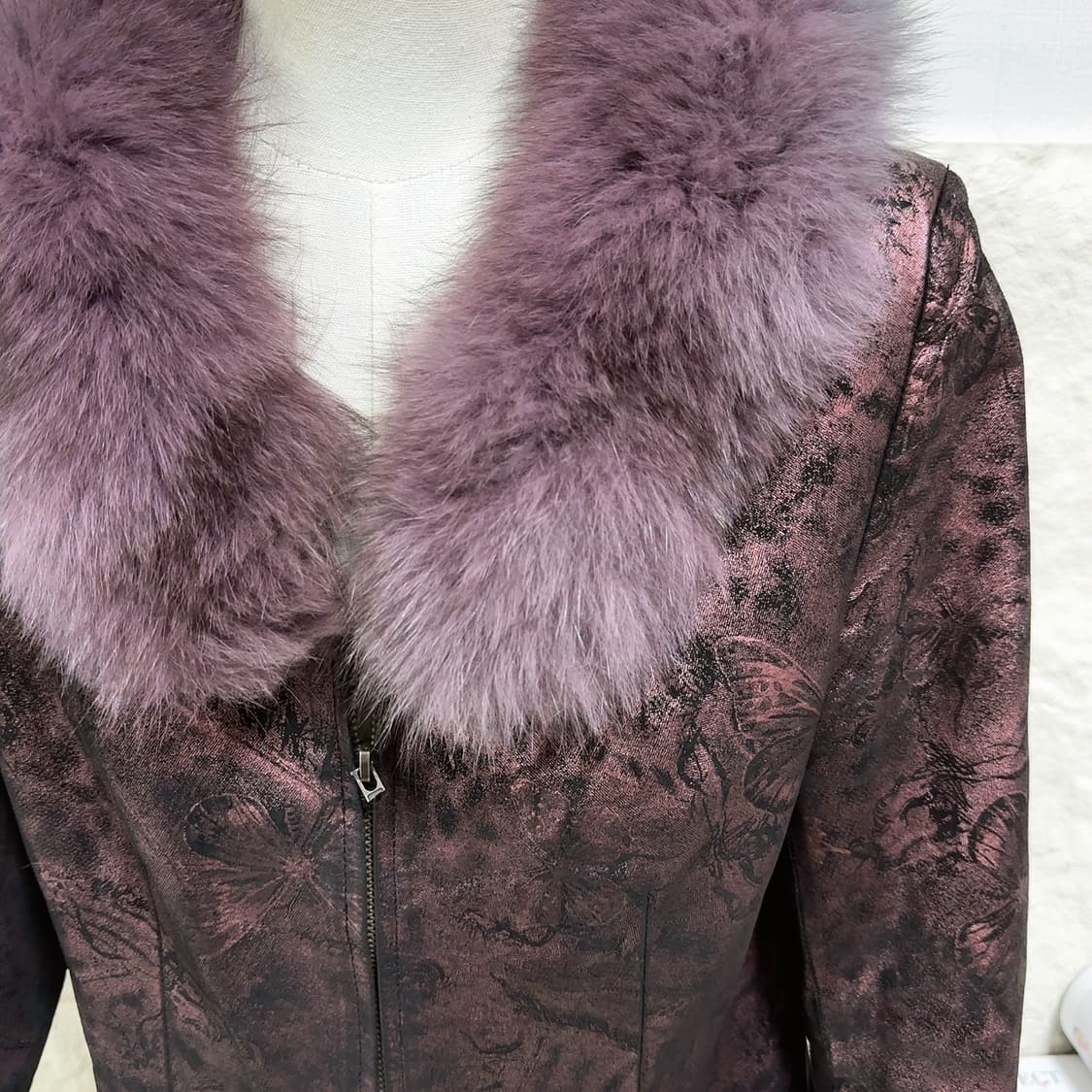 빈티지 다크 퍼플 폭스퍼 칼라 나비 되지가죽자켓 상품이미지3