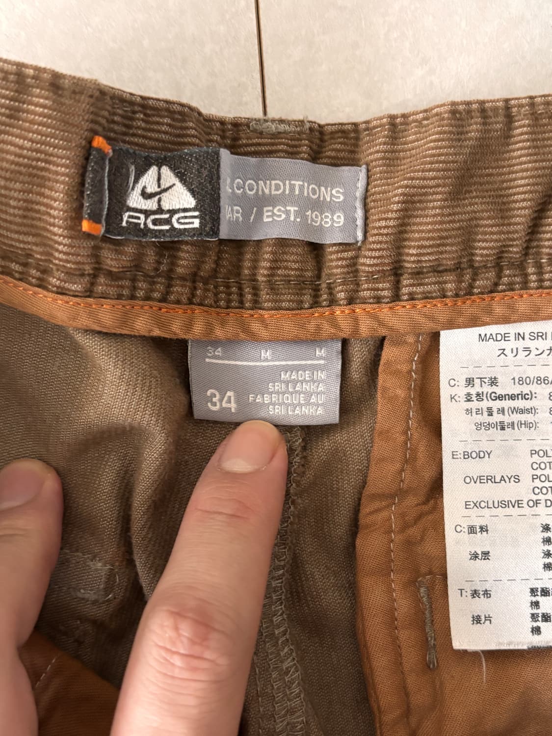 Vintage 00s Nike acg 코듀로이 브라운 팬츠 34 상품이미지4