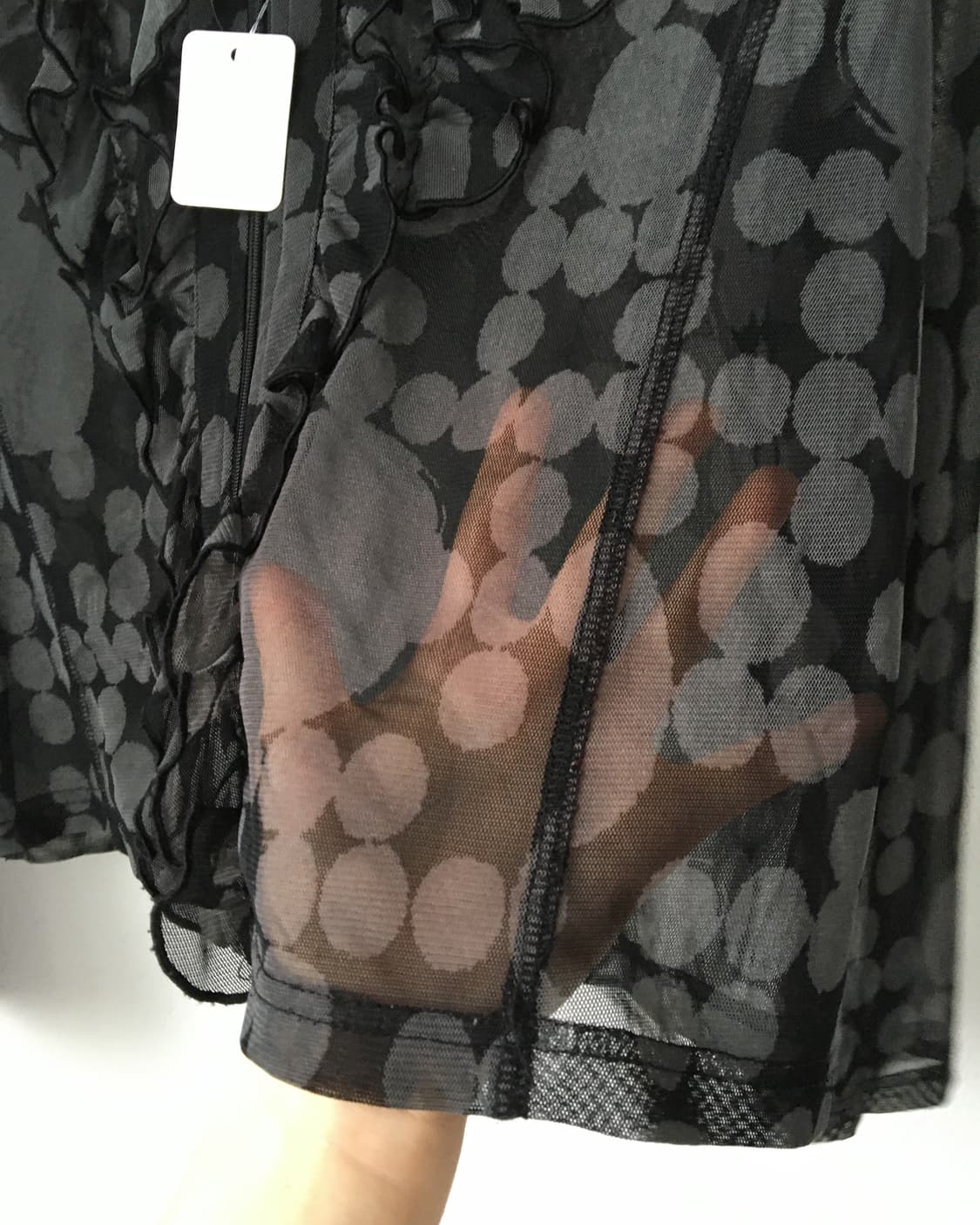 Dot pattern mixed frill hood mesh zip up 상품이미지4