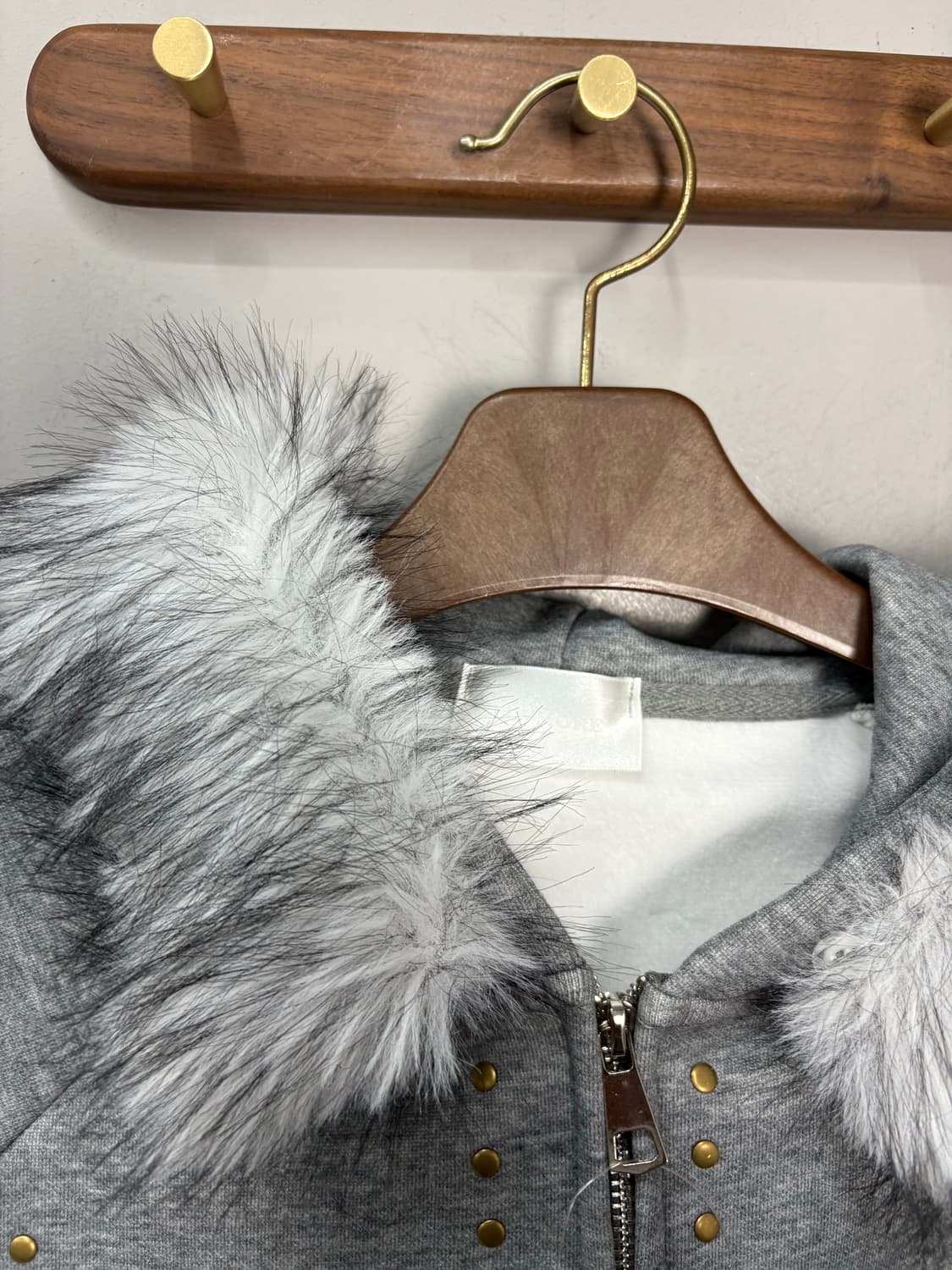 빈티지 금장 포인트 y2k 그레이 퍼 후드집업 ( 퍼 탈부착 가능) A3 상품이미지4