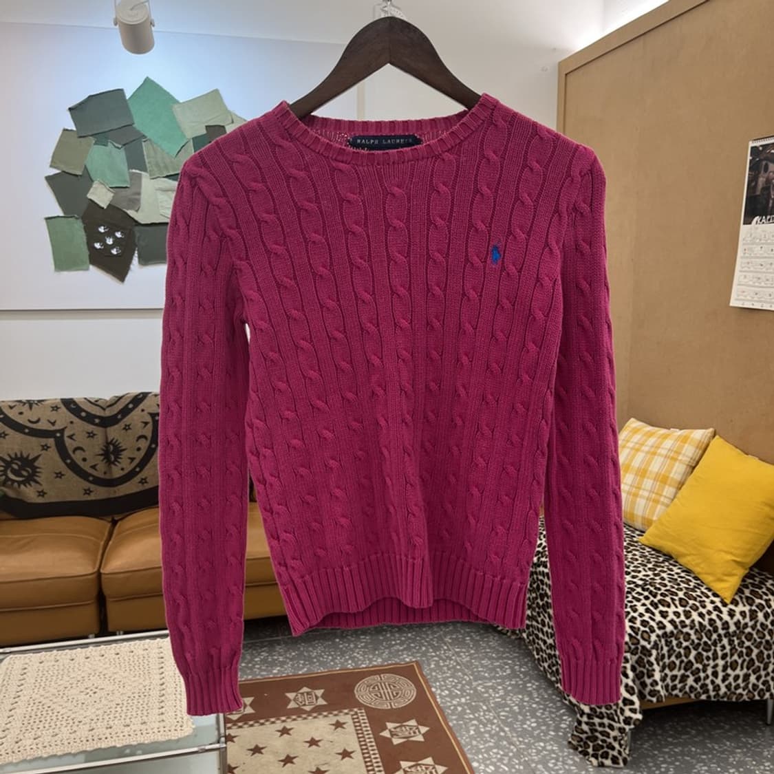 폴로 랄프로렌 Y2K 레트로 캐주얼 핫핑크 꽈배기 니트 S C10135 상품이미지3
