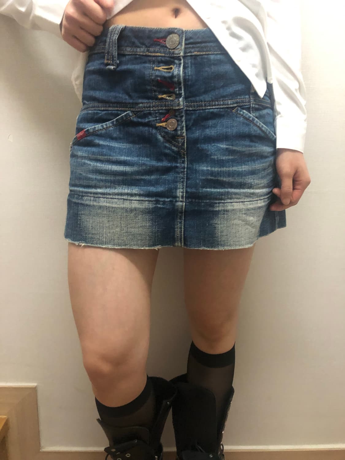 빈티지 데님 버튼 미니 스커트 상품이미지3