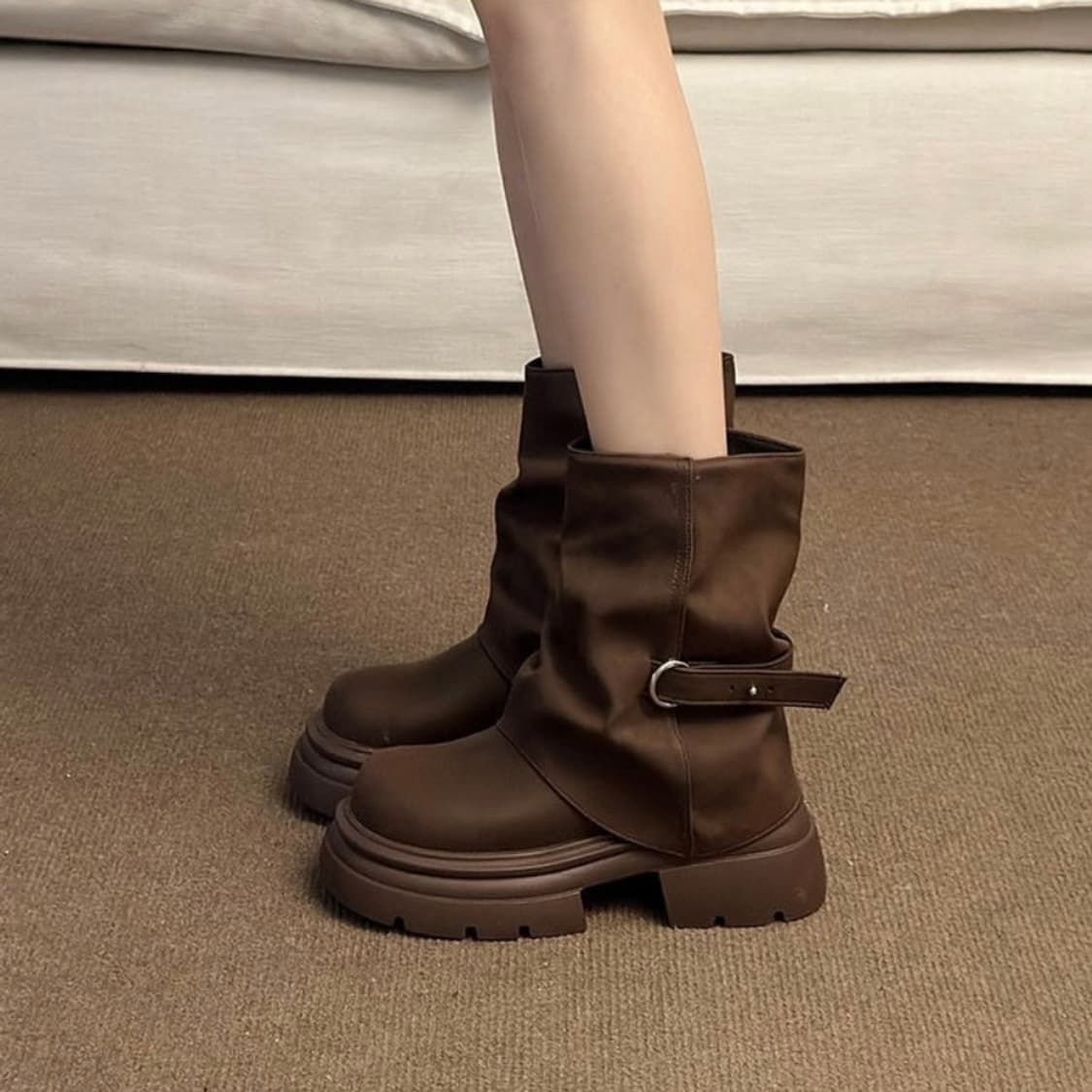 통굽 셔링 미들부츠 상품이미지3