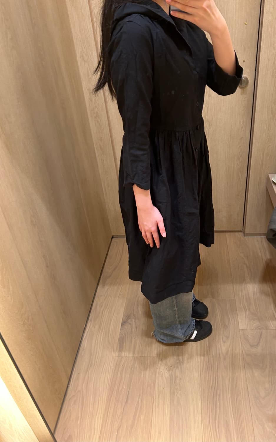 단추 후드 코튼 블랙 레이어드 원피스 모리걸 일본 빈티지 상품이미지3