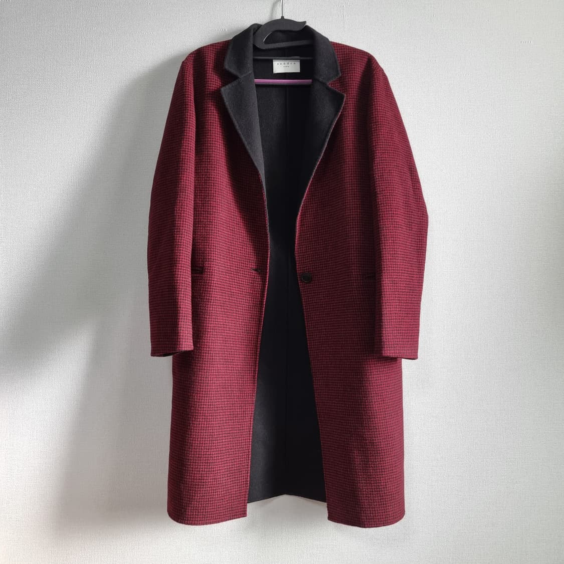 산드로 레드블랙 체크패턴 코트 울48% 혼방 (55) 상품이미지1