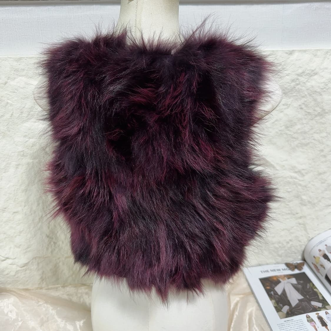 빈티지 와인 너구리털 라쿤퍼 조끼 베스트 상품이미지3