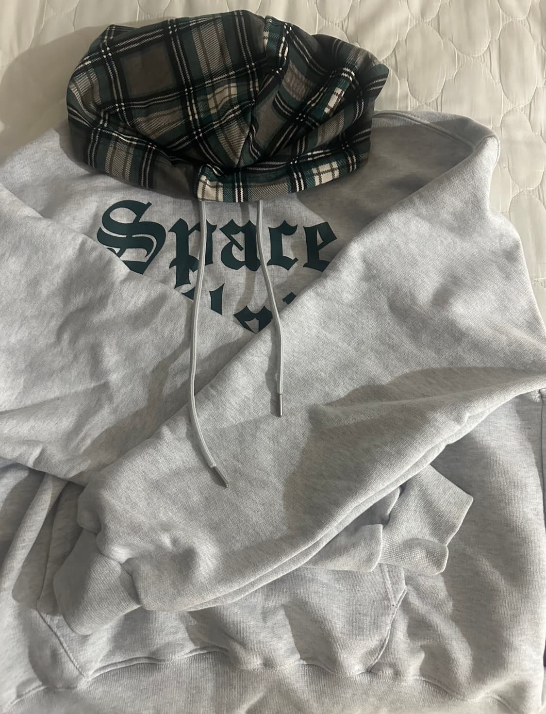 후드후드 스페이스 빌런 체크후드 멜란지 화이트 1사이즈 상품이미지1