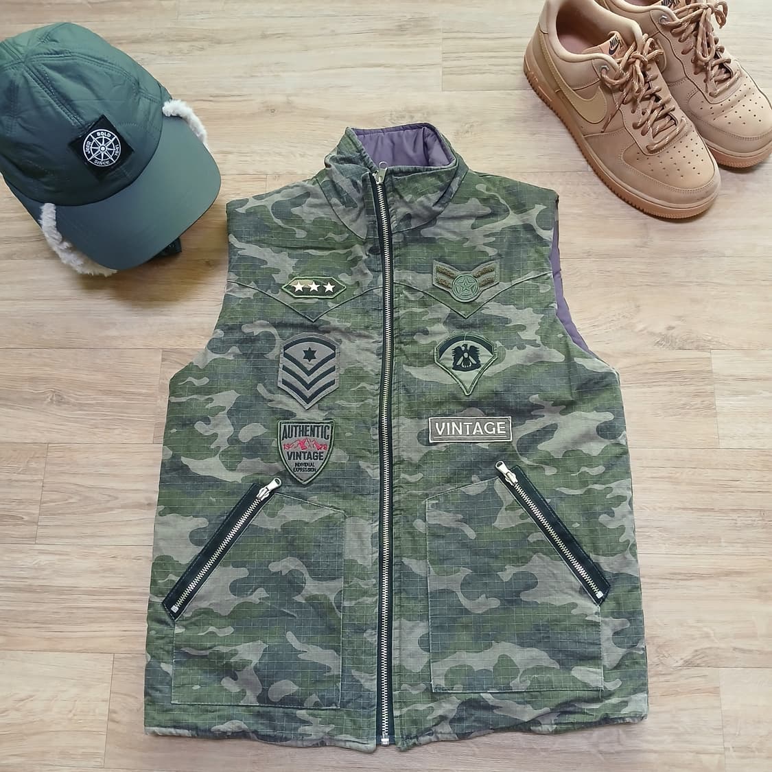 밀리터리 개구리 카모 패딩 조끼 양면 깔깔이 자켓 상품이미지1